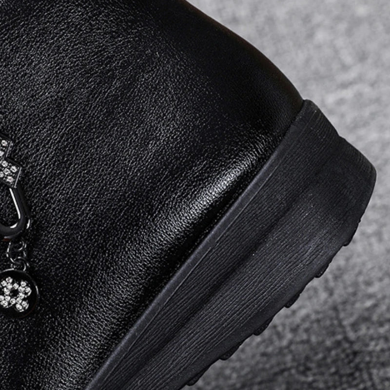 Winter Women Boots Leather Boots Warm Waterproof Cotton Shoes Soft Sole Plush Outdoor Snow Boot Non-slip Comfortable Ankle Boots