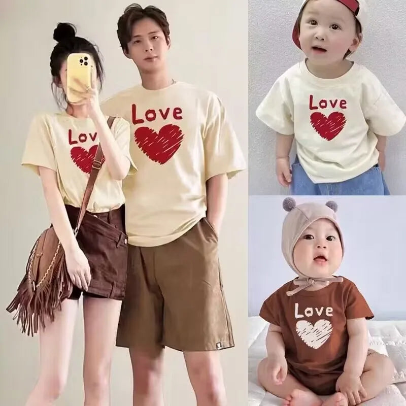 Love Family Matching Outfits 2025 New Arrival - Stylish One Family Parent-Child Love Short Sleeve T-shirt for Baby