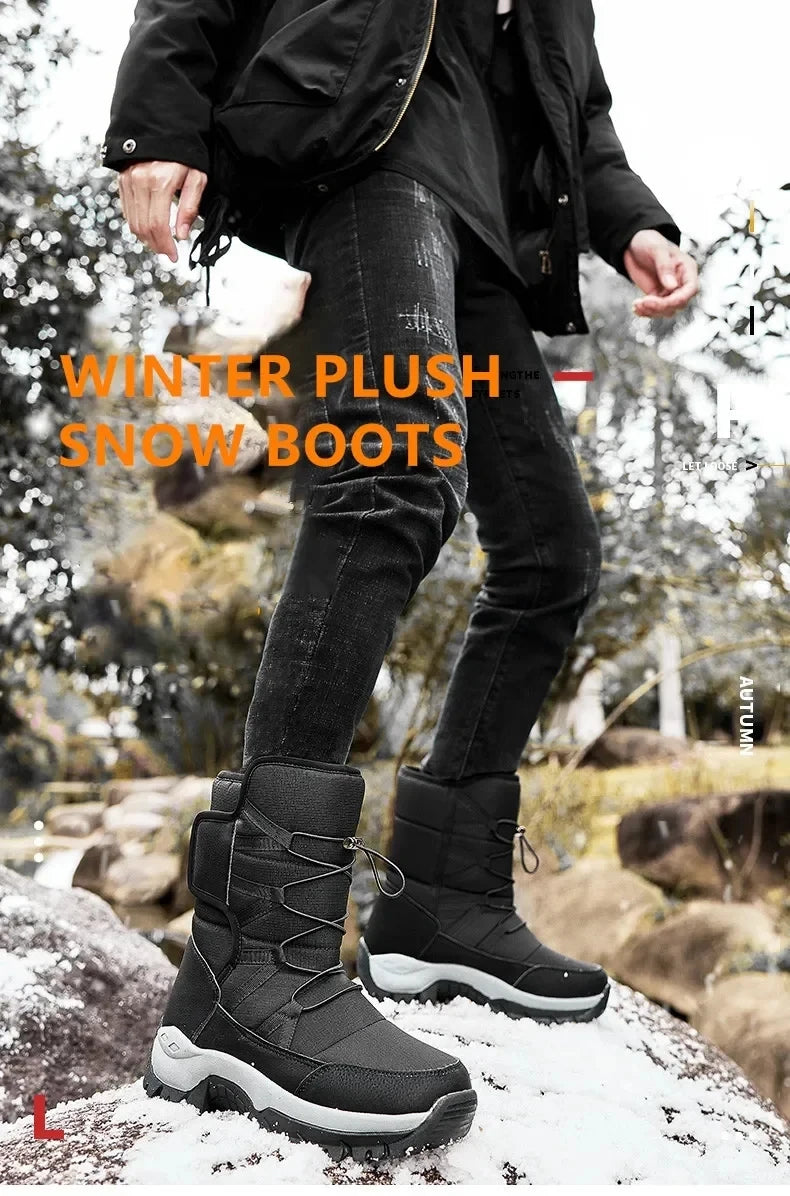 New Winter Hiking Boots Warm Plush Men's Boots High Top Couple Snow Boots Winter Outdoor Anti-Slip Ankle Boots Work Casual Boots