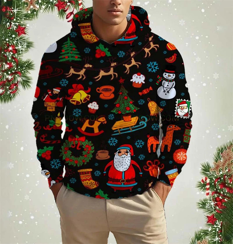 Christmas Mens Hoodies Cool Gingerbread 3d Graphic Hoodies Sweatshirt Men Party Holiday Pullover Plus Size Streetwear Hoody Tops