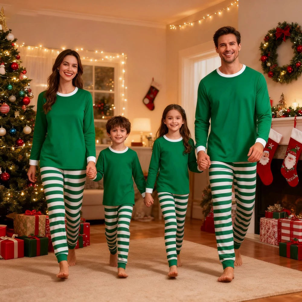 Matching Family Christmas Pajamas Set 100 Cotton Striped Pajamas Classic Sleepwear Loungewear Xmas Holiday Pajamas Family Look