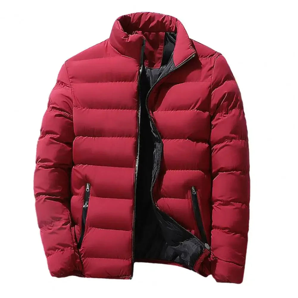 Men Winter Outerwear Windproof Padded Winter Coat for Men with Stand Collar Zipper Closure Thick Warm Resistant Jacket Men