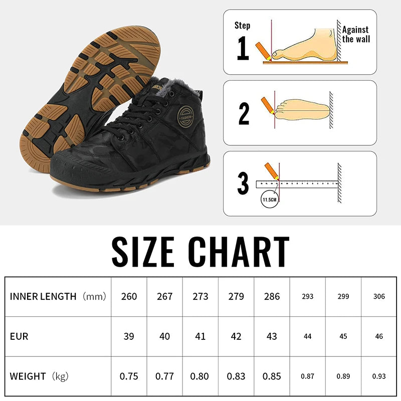 Winter Men's Snow Boots 2025 New Style Platform  Warm Fur Ankle Boots Camo Design Plush  Outdoor Non-slip Hiking Cycling Shoes