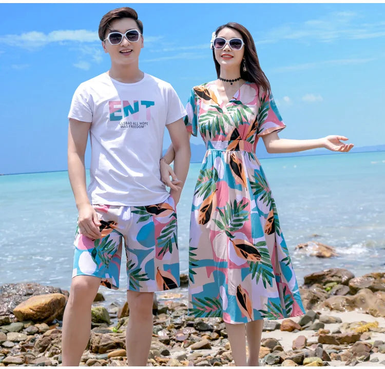 Family Matching Outfits Summer Beach Mother Daughter  Dresses Dad Son T-shirt & Shorts Family Look Couple Matching Outfit