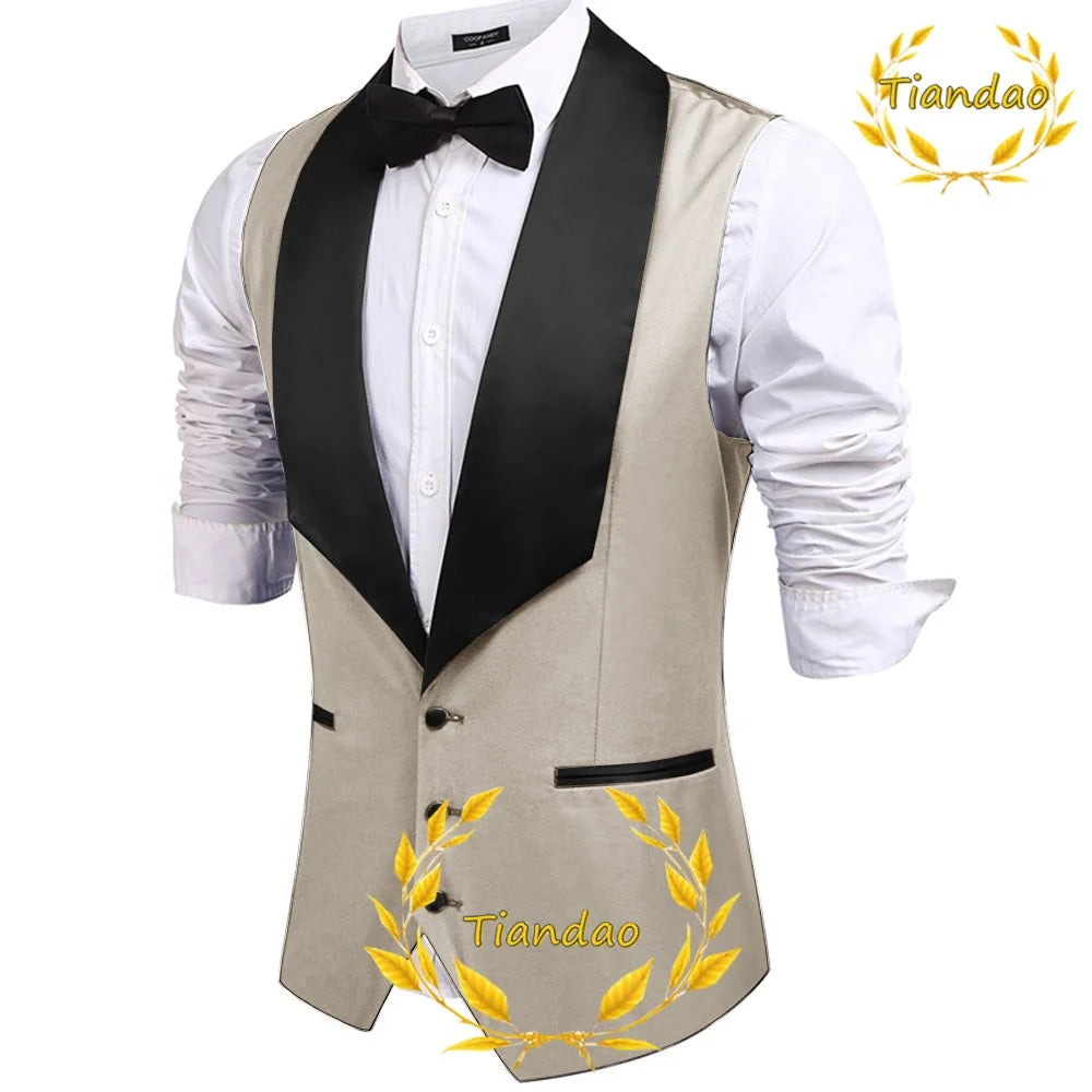 Men's Suit Vest Wedding Groom Sleeveless Jacket Lapel Slim Fit Workwear 3 Buttons Waistcoat Steampunk chaleco hombre