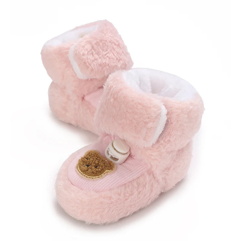 Cozy Winter Infant Boots - Soft Fleece-Lined Ankle-High Toddler Shoes with Adjustable Buckle Closure, Round Toe & Thick Sole for
