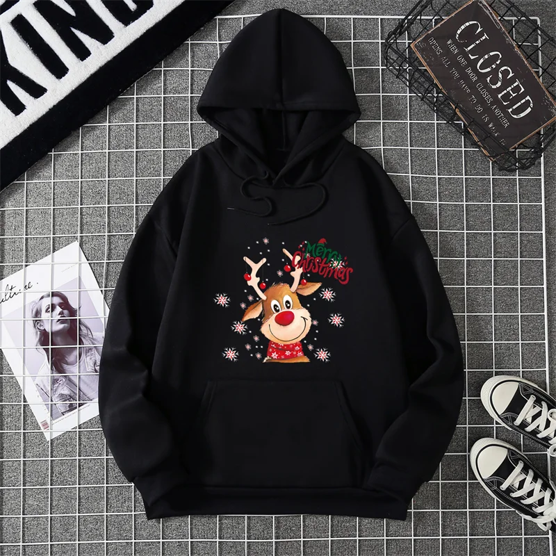 New Christmas Deer Hoodies Print Men Woman Fashion Streetwear Hooded Sweatshirts Harajuku Pullovers Unisex Tops Clothing