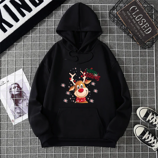 New Christmas Deer Hoodies Print Men Woman Fashion Streetwear Hooded Sweatshirts Harajuku Pullovers Unisex Tops Clothing