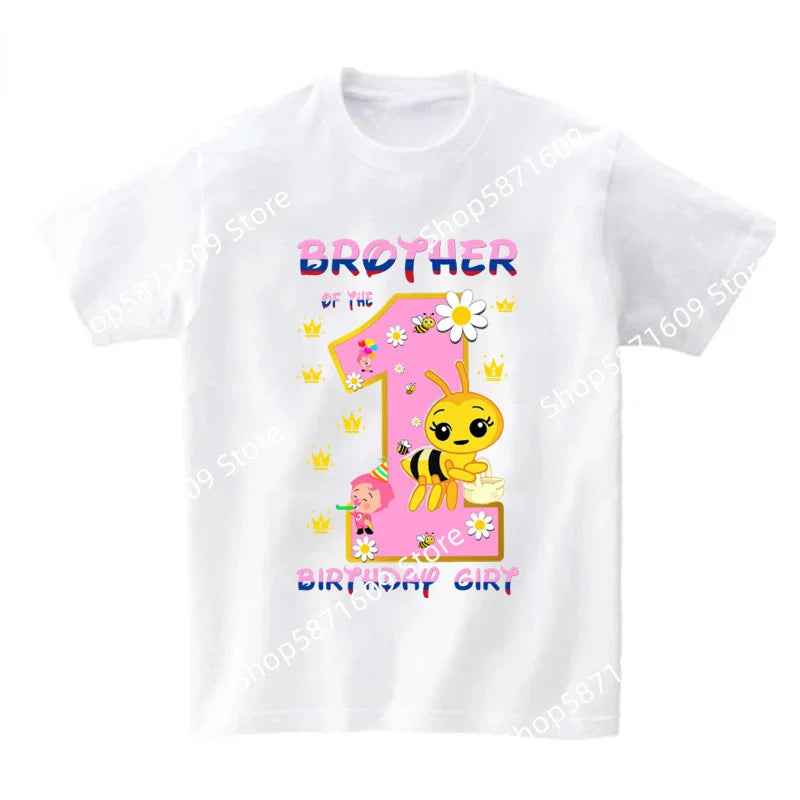 Family Matching Birthday Party Girl T-shirt Personalized Name Bee Sweet Family Mom and Dad Birthday Top