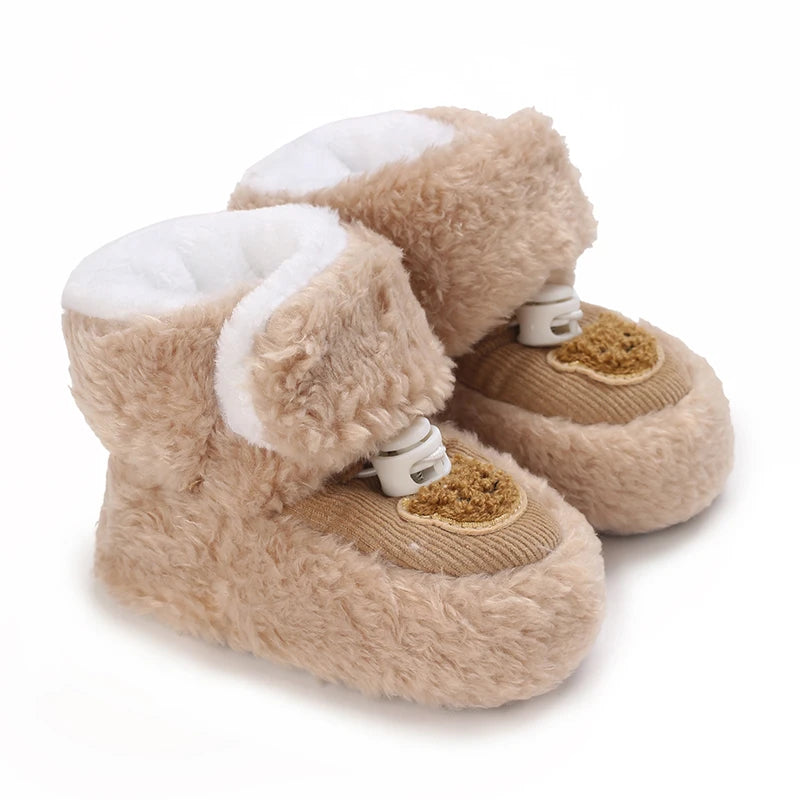 Cozy Winter Infant Boots - Soft Fleece-Lined Ankle-High Toddler Shoes with Adjustable Buckle Closure, Round Toe & Thick Sole for
