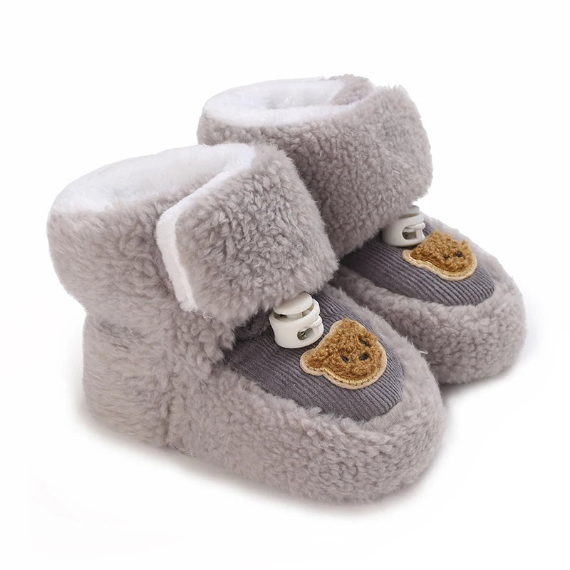 Cozy Winter Infant Boots - Soft Fleece-Lined Ankle-High Toddler Shoes with Adjustable Buckle Closure, Round Toe & Thick Sole for