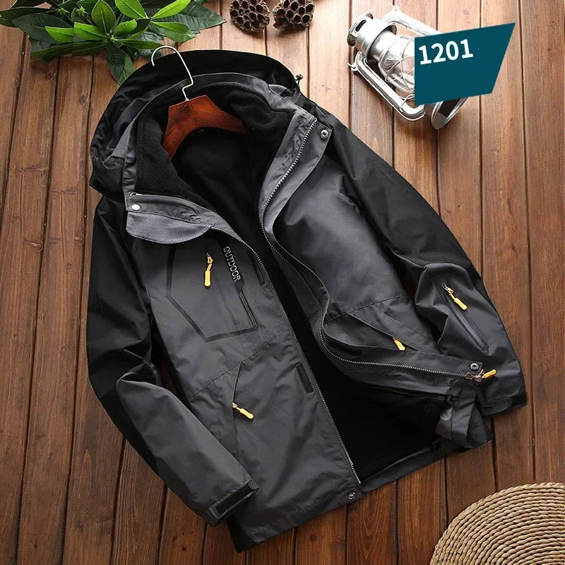 Winter 3 in 1 Fleece Lining Warm Jacket Sportwear Ski Camping Coat Windbreak Waterproof Outdoor Jacket Men Climbing Hiking Coats