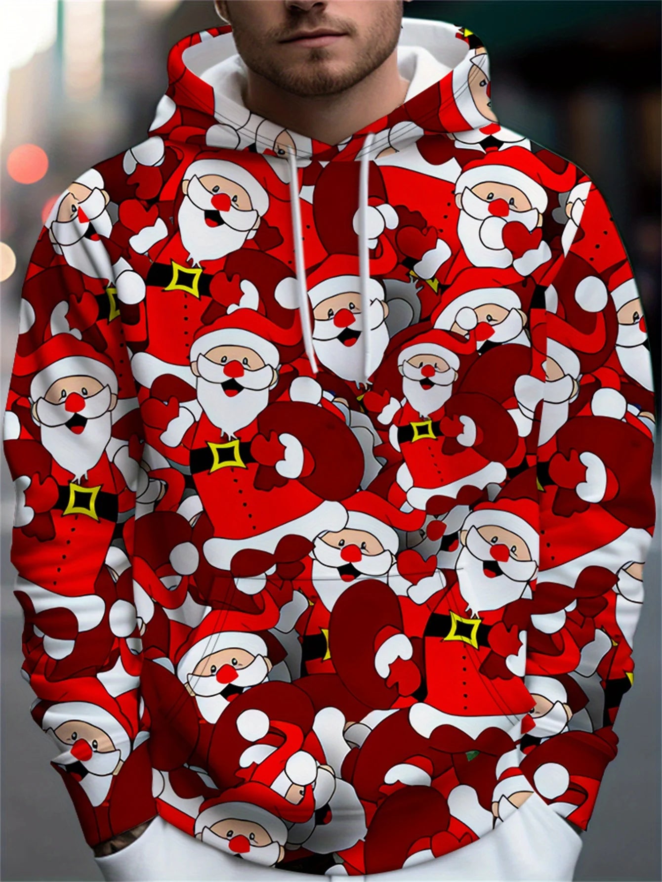 Men'S Christmas Hoodie - Red & White Santa Claus Graphic Pullover Sweatshirt, Hooded Winter Jacket for Holiday Parties, Casual