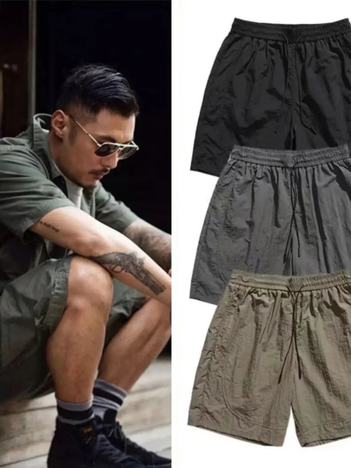 Youwenlu Men's Workwear orts Summer Trendy Loose American Sle Casual Straight Leg Wide Leg Sports Five-Quarter Pants