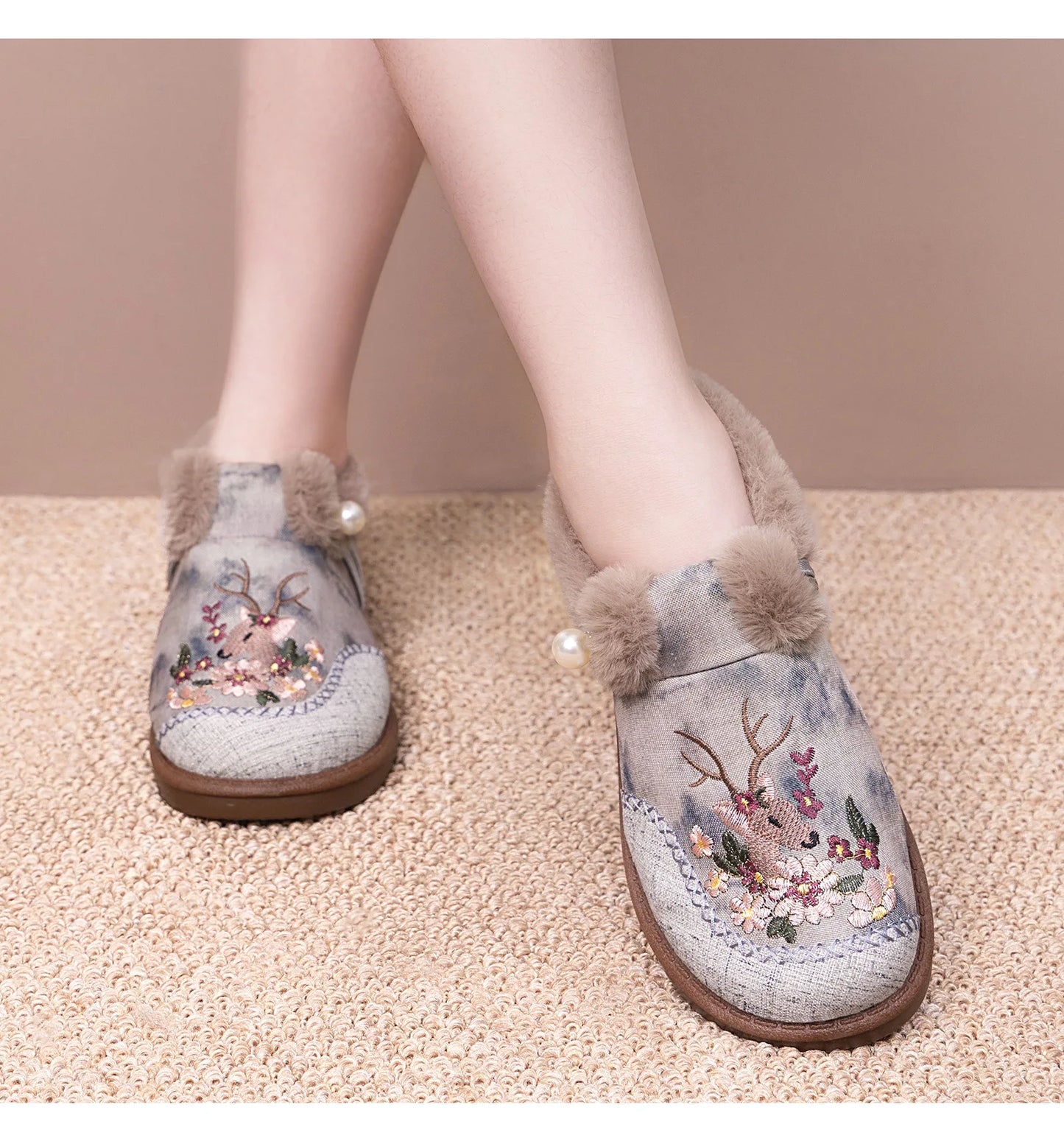 Winter Snow Boots For Women Brand Plus Thick Fur Cotton Shoes Outdoor Warm Footwear Embroidery ladies Ankle Boot Lazy Shoes