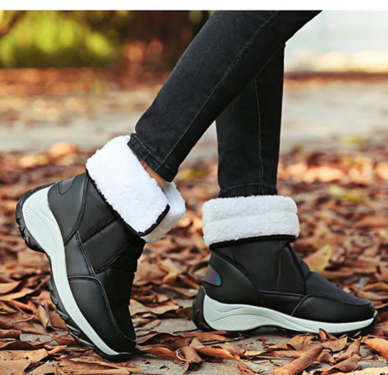 Waterproof Boots Women Winter Shoes Platform Boots WithThick Fur Mid-Calf Snow Boots Fashion Wedge Botas Mujer Shoes Woman
