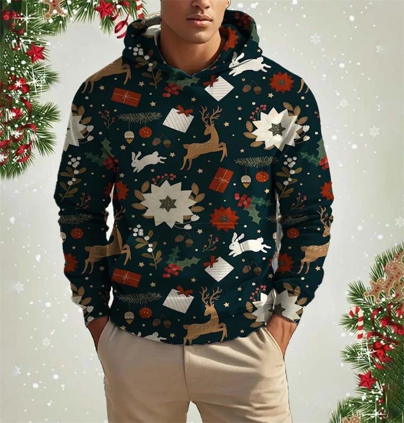 Christmas Mens Hoodies Cool Gingerbread 3d Graphic Hoodies Sweatshirt Men Party Holiday Pullover Plus Size Streetwear Hoody Tops