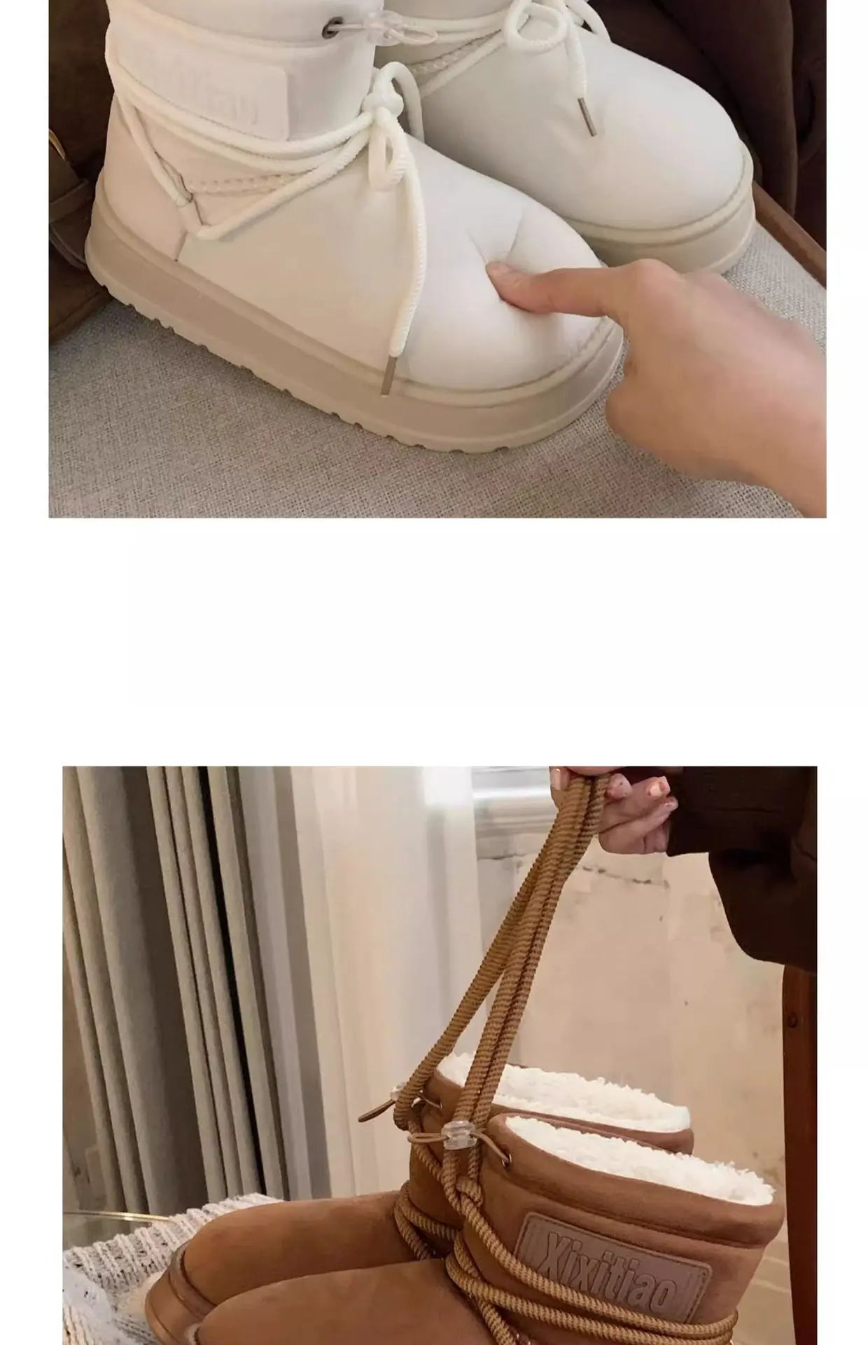 Winter Outdoor Women Ankle Snow Boots Ladies Plush Warm Shoes Classic Ultra Platform Cow Suede Furry Hook & Loop Flat Booties