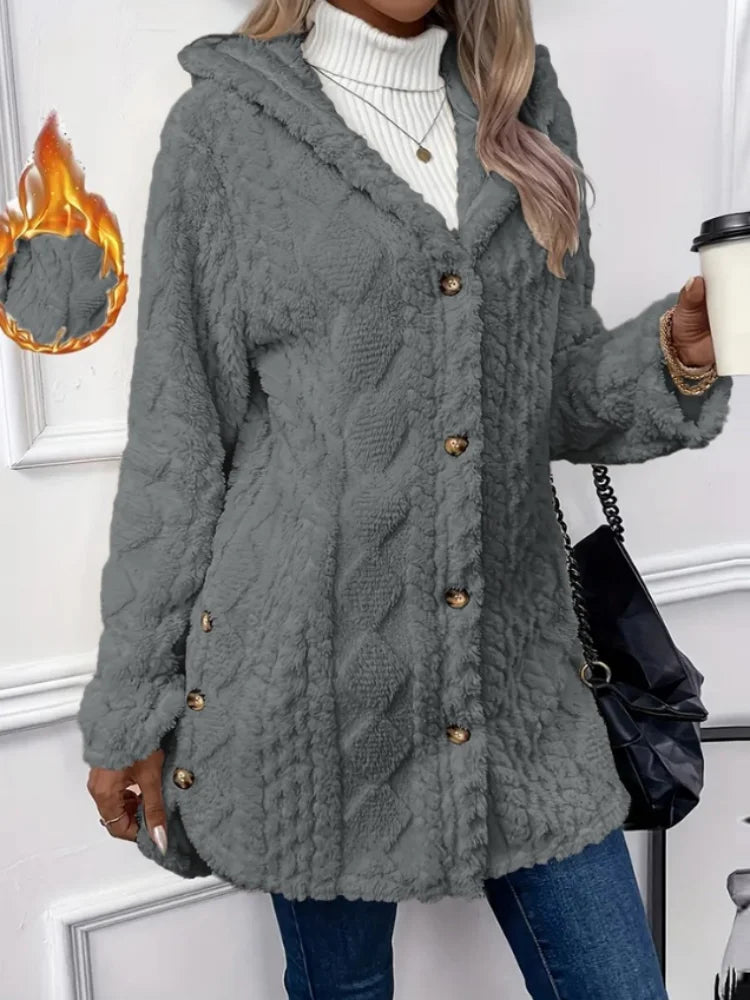 Winter Fashion Warm Long Sleeve Cardigan Hooded Women Coat 2025 New Casual Elegant Long Outwear