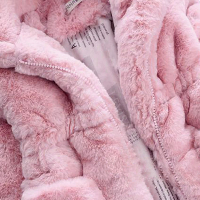 Girls' Winter Clothes Soft Cozy Fleece Hooded Coat Faux Fur Thicken Warm Girl Coat With Cute Ears Thick Warm Outwear Overcoat