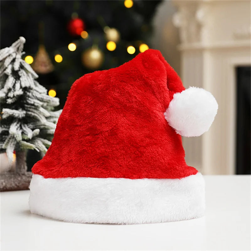 Christmas Santa Hat For Adults And Kids Unisex Velvet Cozy short Plush Red Xmas Hats 2025 New Year's Holiday Party Supplies