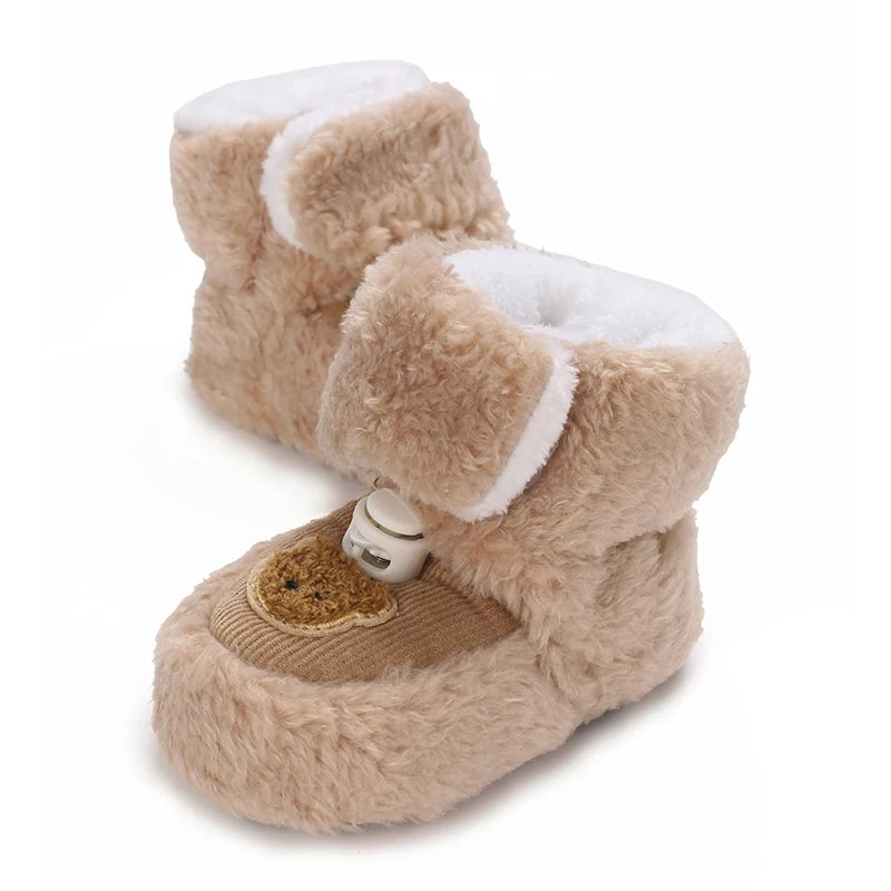 Cozy Winter Infant Boots - Soft Fleece-Lined Ankle-High Toddler Shoes with Adjustable Buckle Closure, Round Toe & Thick Sole for