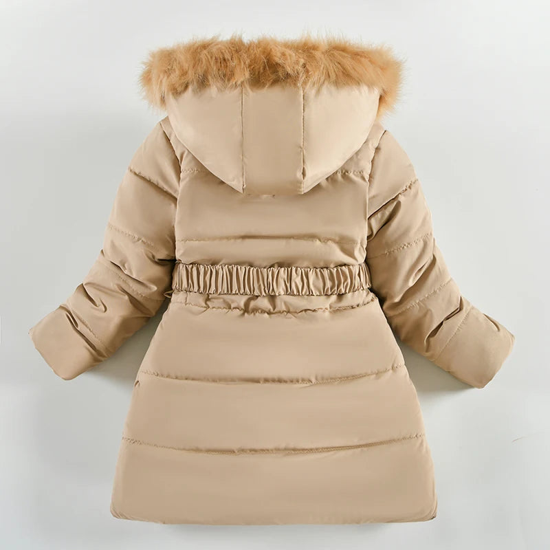 Winter Snow Suit For Girls, Fur Collar & Tunic Details Warm Cotton-padded Hooded Coat, Kids Outerwear