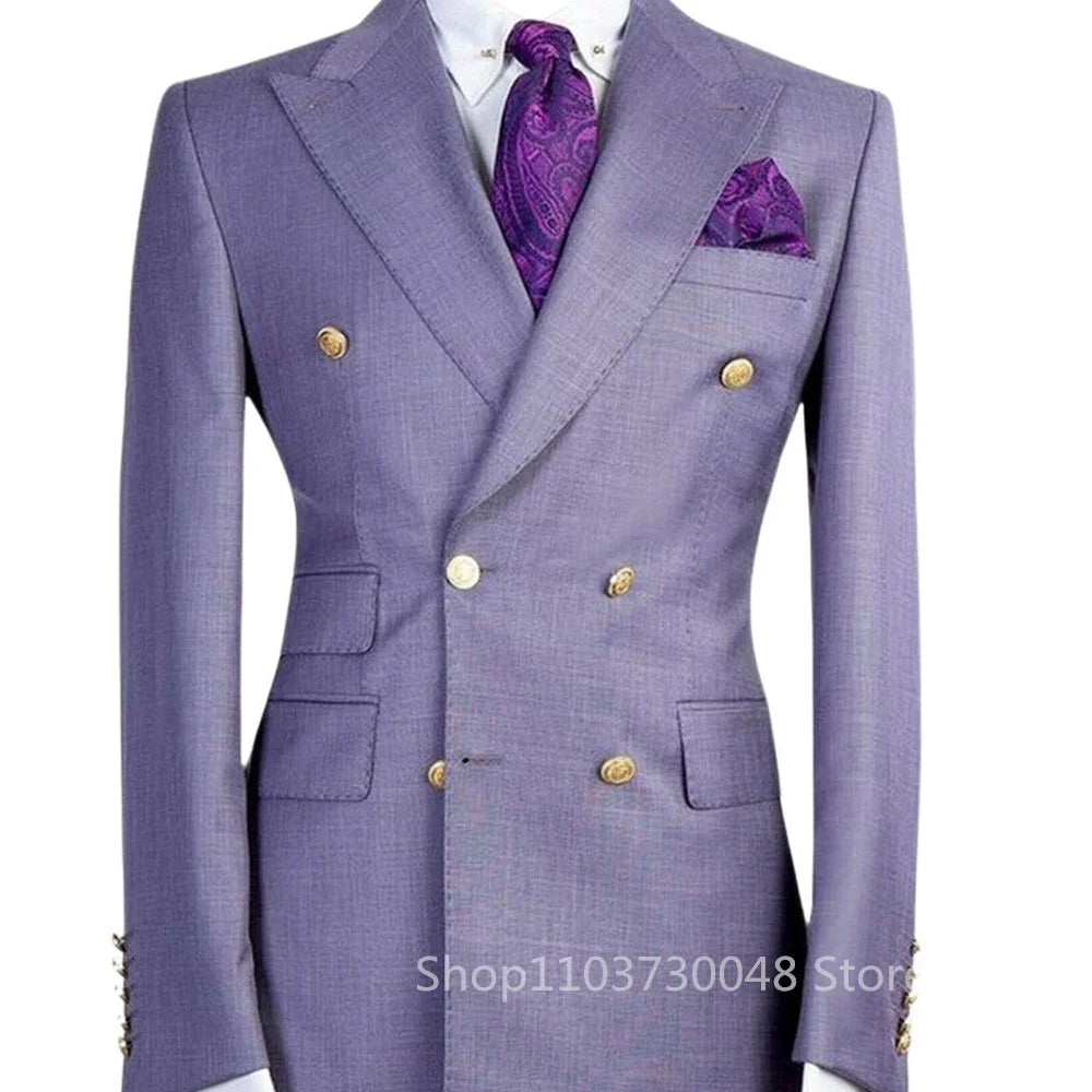 Men's Wedding Tuxedo Suits Blazer Double Breasted Peak Lapel Formal Business Groom Wear Party Coat