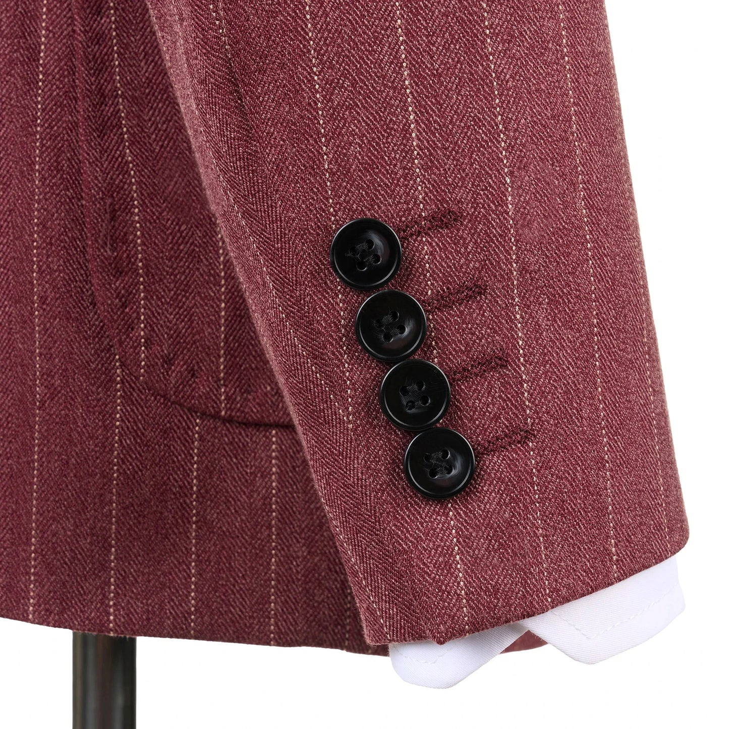 2025 Men Suits Maroon Striped Office Wear Wedding Double-Breasted With Patch Pocket Tailor-Made For Meeting