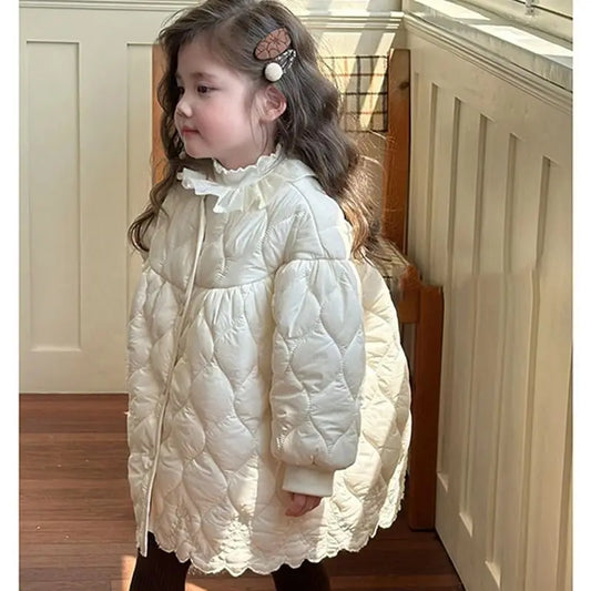 Girls Winter New Coat 2025 Autumn Korean Fashionable Casual Daily Soild Color Thicken Warm White Padded Parkas