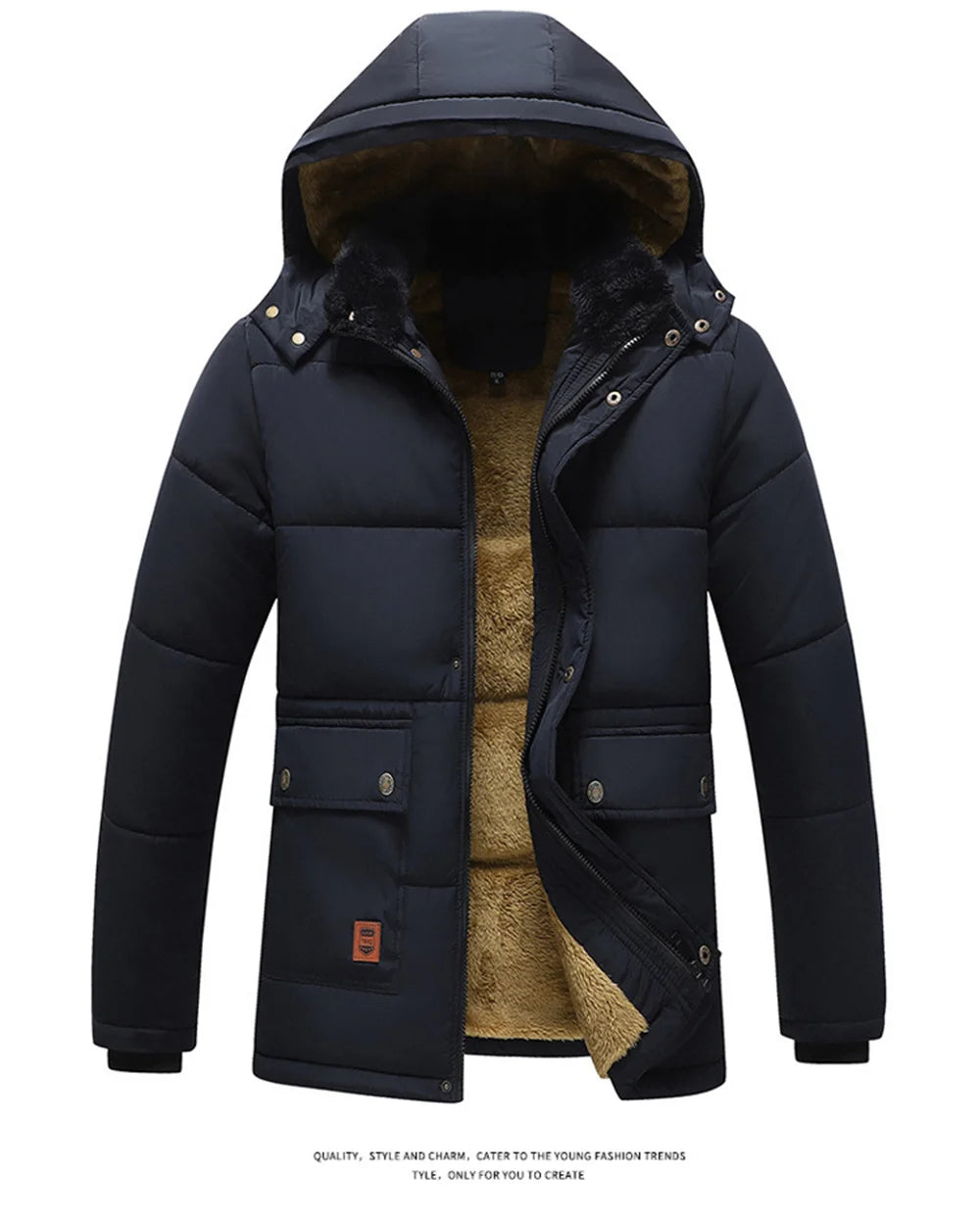 The new men's winter workwear for 2025 features a thick and warm windproof wool men's fur coat with a hood and a leather collar