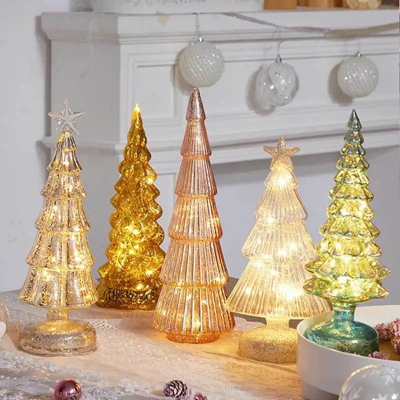 Christmas Tree Glass Night Light for Home Xmas Romantic Holiday Atmosphere Arbol De Navidad Ornaments LED Luminous Decoration