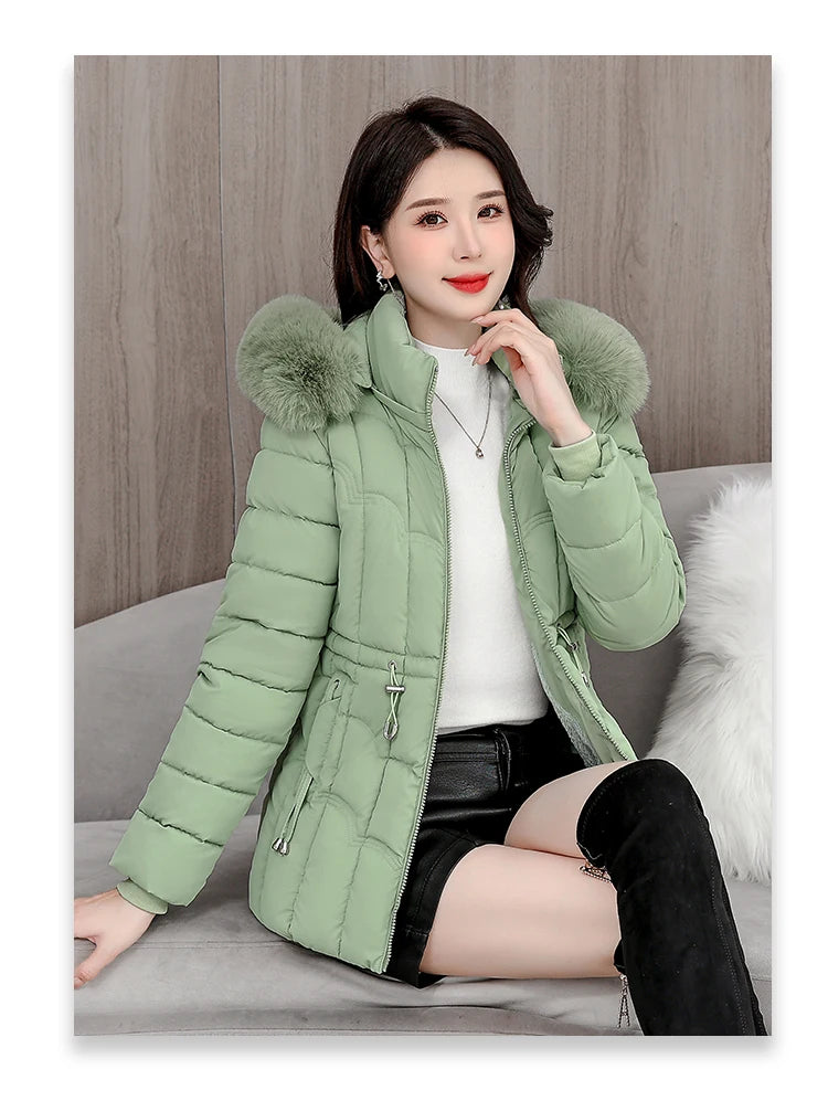 Winter 2025 New Down Jacket Women Parkas Fashion High-Quality Warm Cotton Padded Coat Ladies Short Overcoat Hooded Overwear Tops