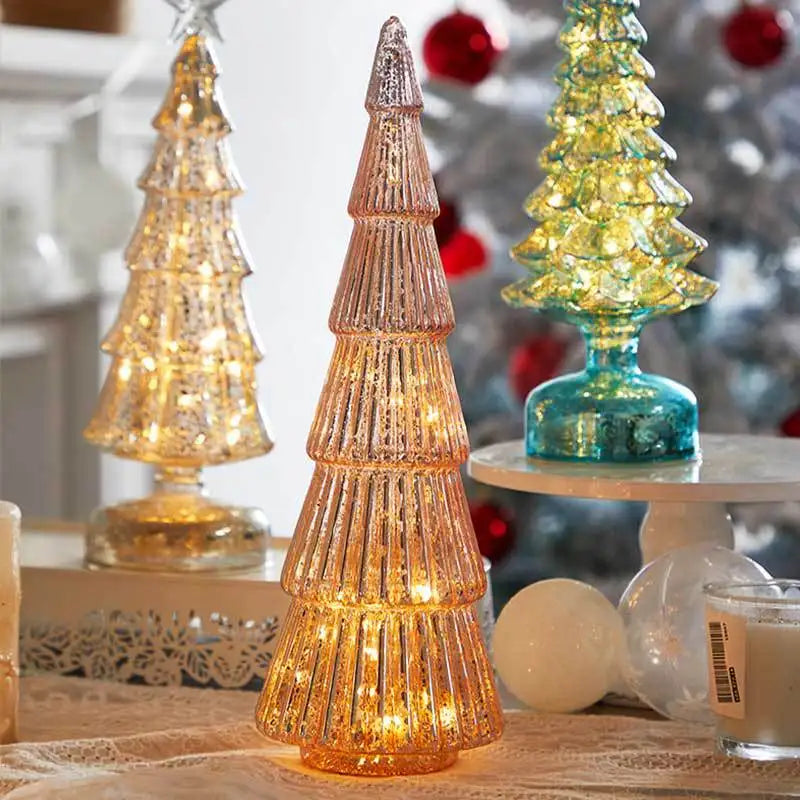 Christmas Tree Glass Night Light for Home Xmas Romantic Holiday Atmosphere Arbol De Navidad Ornaments LED Luminous Decoration
