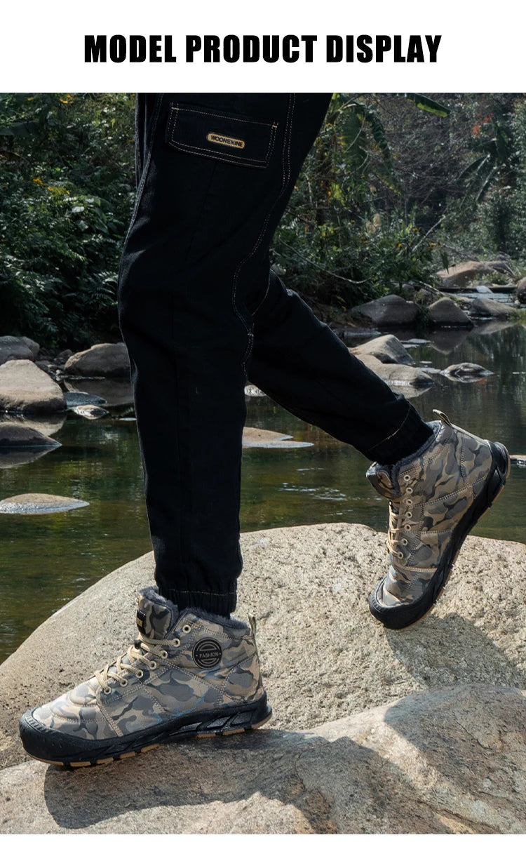 Winter Men's Snow Boots 2025 New Style Platform  Warm Fur Ankle Boots Camo Design Plush  Outdoor Non-slip Hiking Cycling Shoes