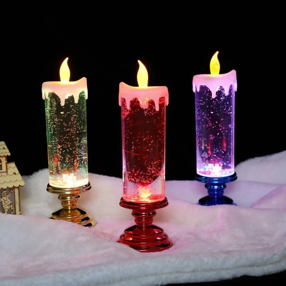 Christmas LED Candle Night Light Swirling Glitter & Colorful