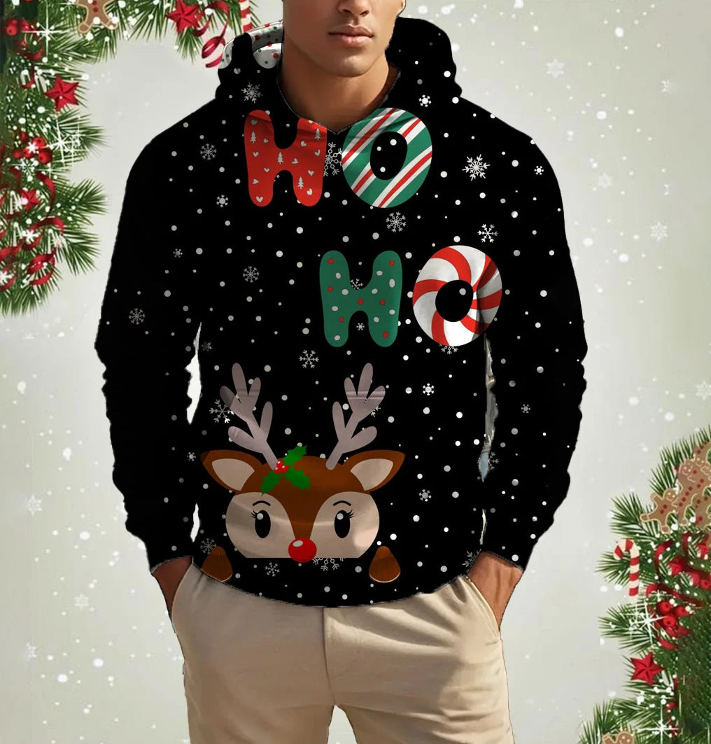Fashion Hoodies for Men Christmas Snowflake Pattern 3D Printed Tops Autumn Winter Long Sleeved Oversized Christmas Theme Hooded