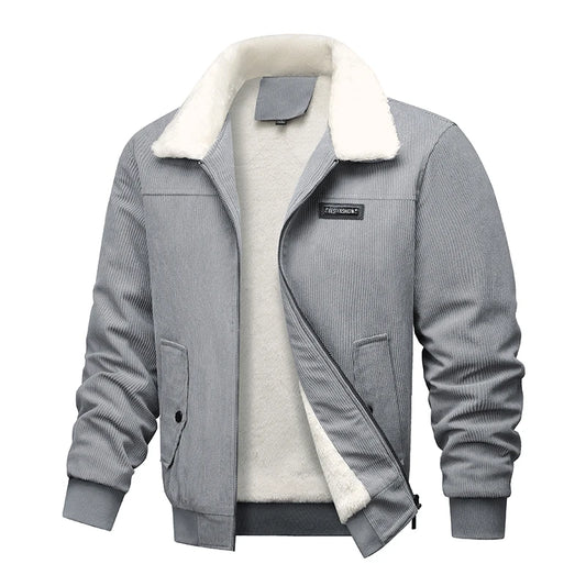 Winter Men Fleece Jacket Padded Warm Loose Parka Coat Corduroy Short Jacket Man Solid Fur Collar Windbreaker Cotton Jackets