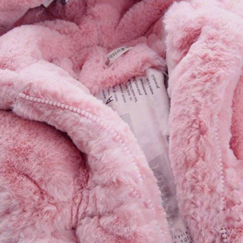 Girls' Winter Clothes Soft Cozy Fleece Hooded Coat Faux Fur Thicken Warm Girl Coat With Cute Ears Thick Warm Outwear Overcoat