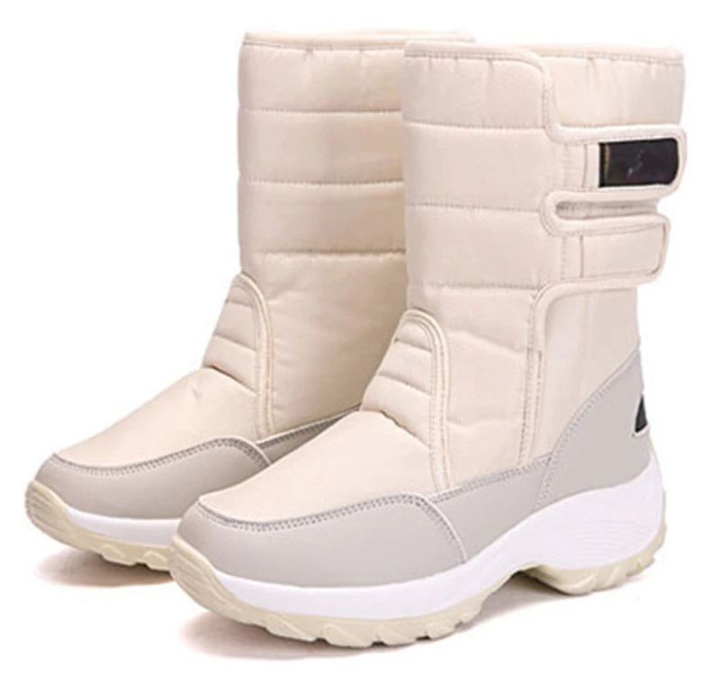 Waterproof Boots Women Winter Shoes Platform Boots WithThick Fur Mid-Calf Snow Boots Fashion Wedge Botas Mujer Shoes Woman