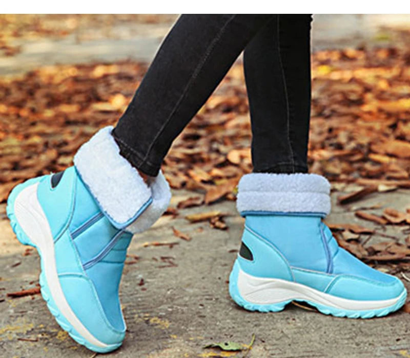 Waterproof Boots Women Winter Shoes Platform Boots WithThick Fur Mid-Calf Snow Boots Fashion Wedge Botas Mujer Shoes Woman