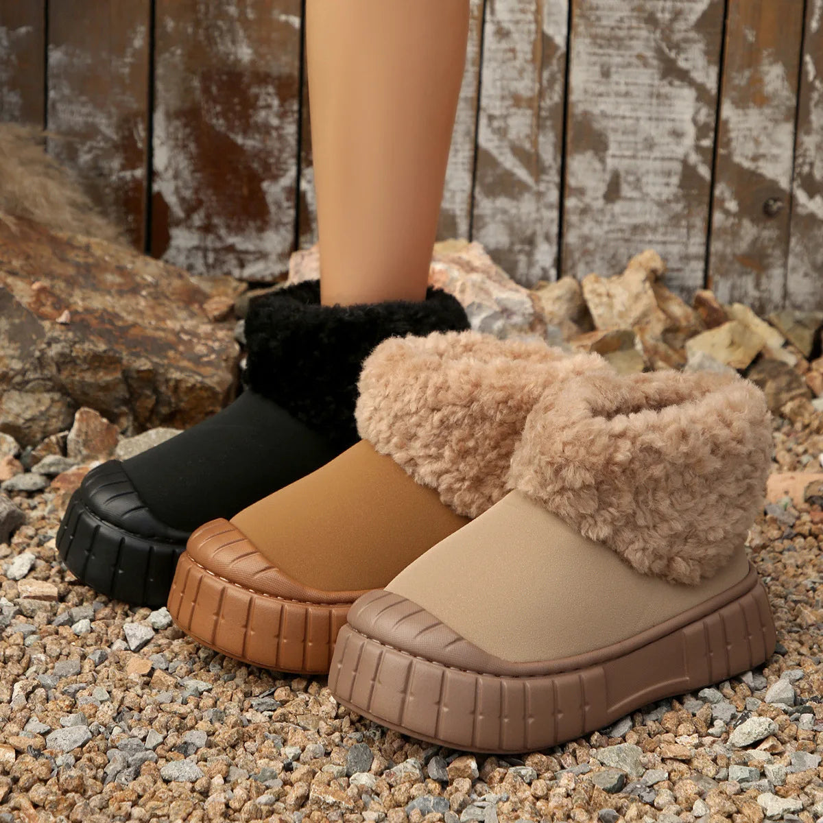 Winter Snow Boots for Women Warm Plush Ankle Boots Non-Slip Flat Sole Shoes for Girls Concise Outdoor Plush Shoes