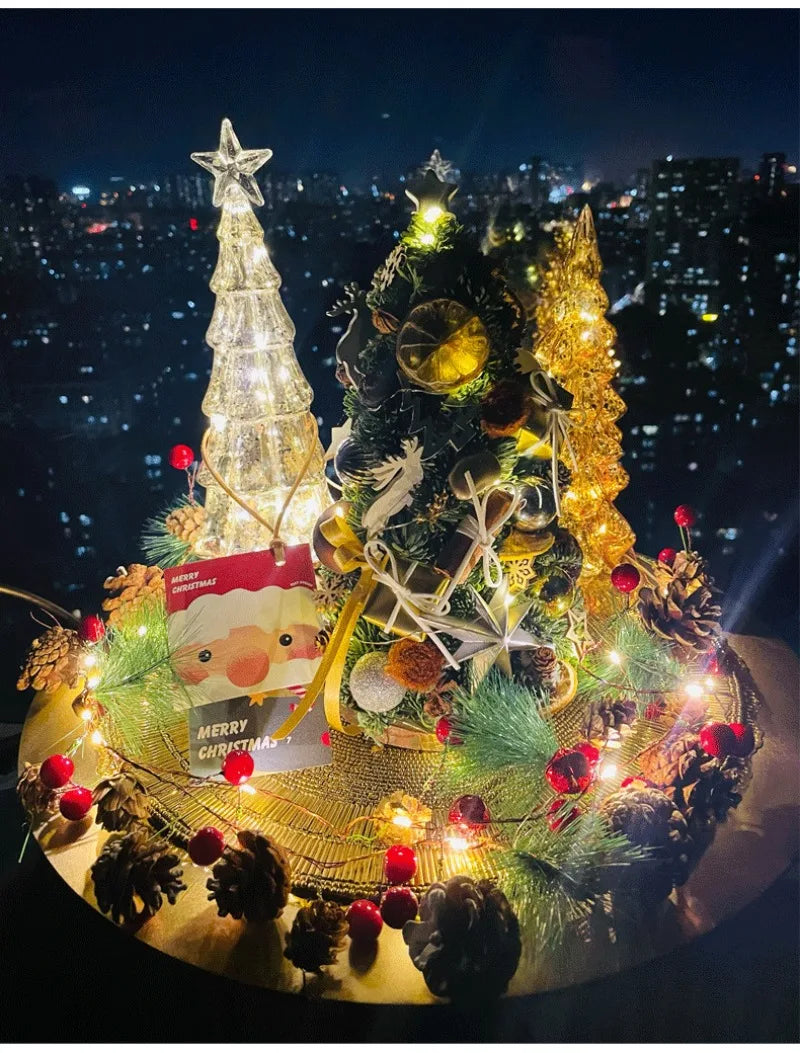 Christmas Tree Glass Night Light for Home Xmas Romantic Holiday Atmosphere Arbol De Navidad Ornaments LED Luminous Decoration