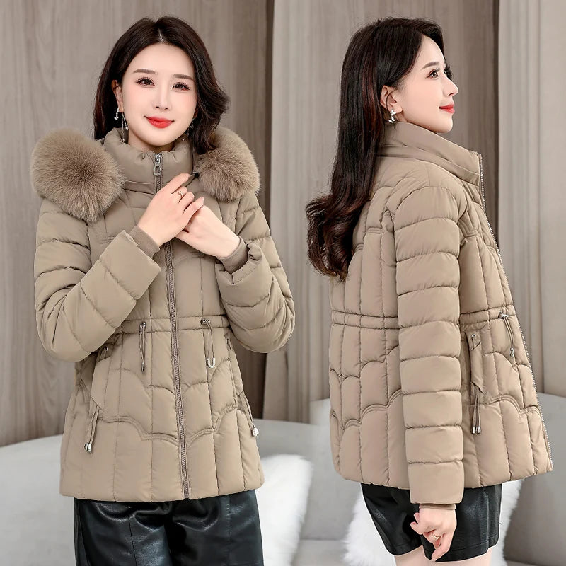 Winter 2025 New Down Jacket Women Parkas Fashion High-Quality Warm Cotton Padded Coat Ladies Short Overcoat Hooded Overwear Tops