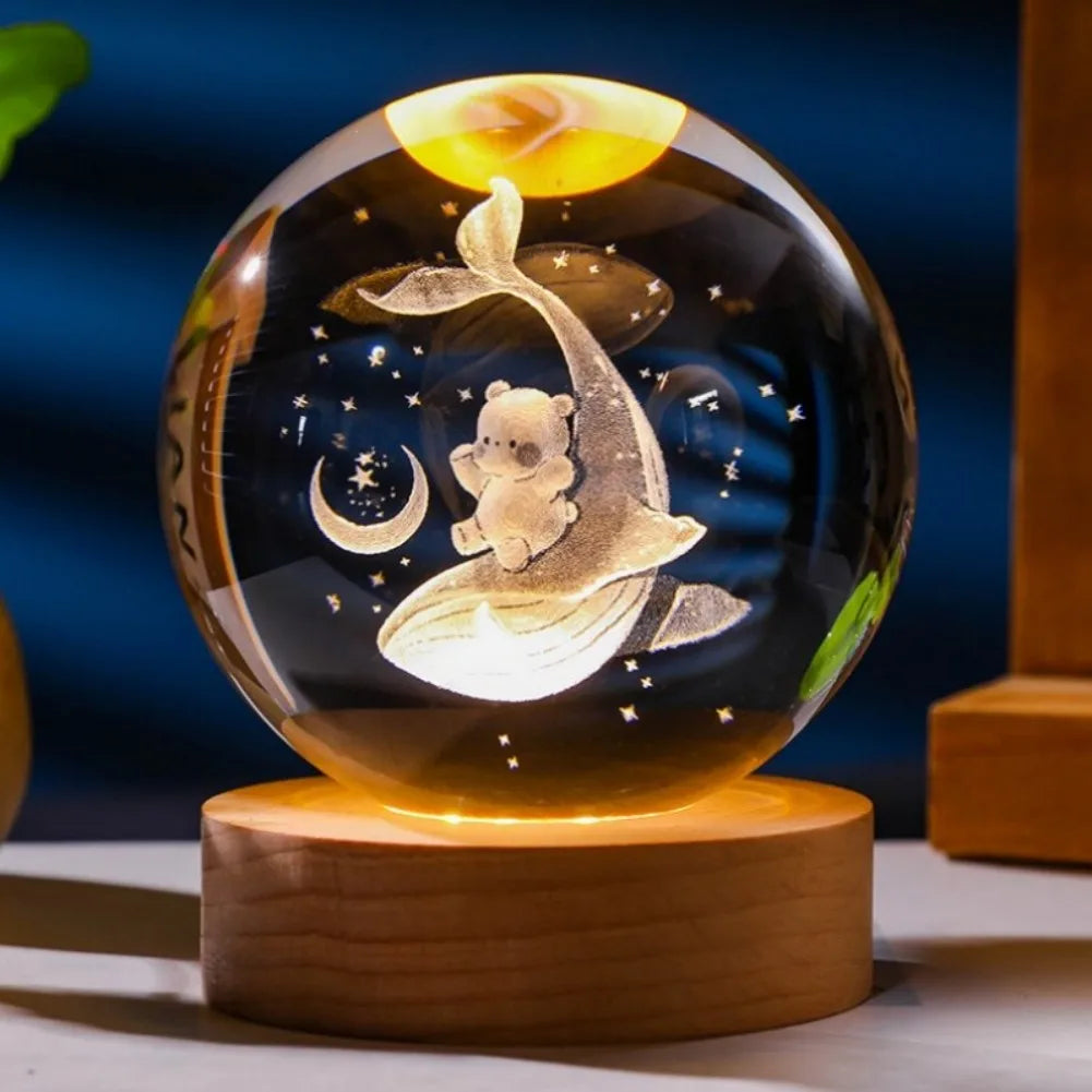 【Christmas birthday gifts】NEW Night Light Book Bear Rose USB LED Night Light Galaxy Saturn 3D Crystal Ball Mood Light Christmas