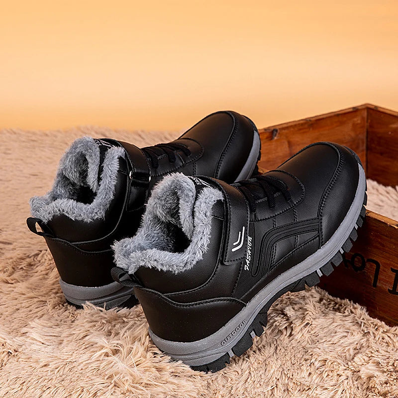 Winter Boots for Men New Waterproof PU Leather Warm Snow Ankle Boots Outdoor Warm plush Non-slip Work High-top Casual Shoes