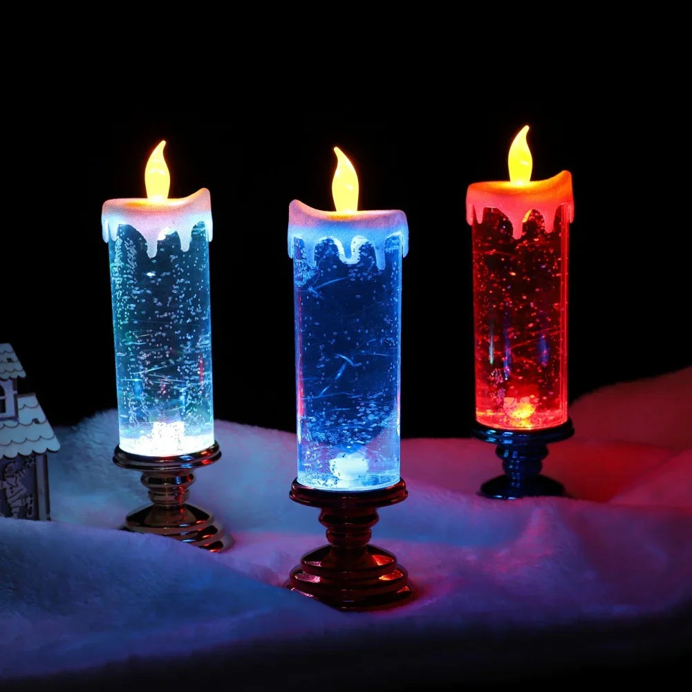 Christmas LED Candle Night Light Swirling Glitter & Colorful