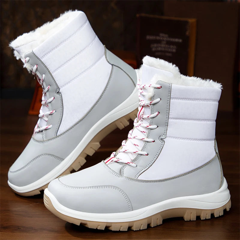 Waterproof Winter Boots Women Fashion Mix Color Plush Warm Snow Boots Woman Thick Bottom Wedges Outdoor Cotton Shoes Lady