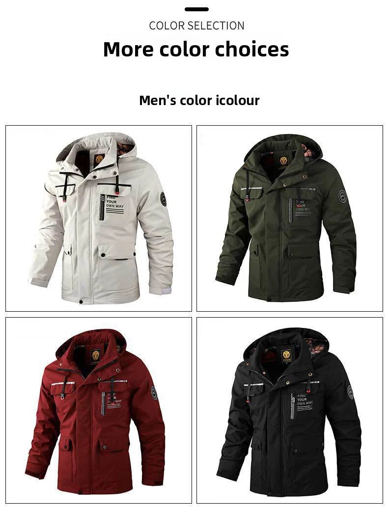 New Winter Men Outwear Warm Removable Hooded Hiking Jacket Men Outdoor Windproof Casual Fashion Jacket Coat Male Clothing