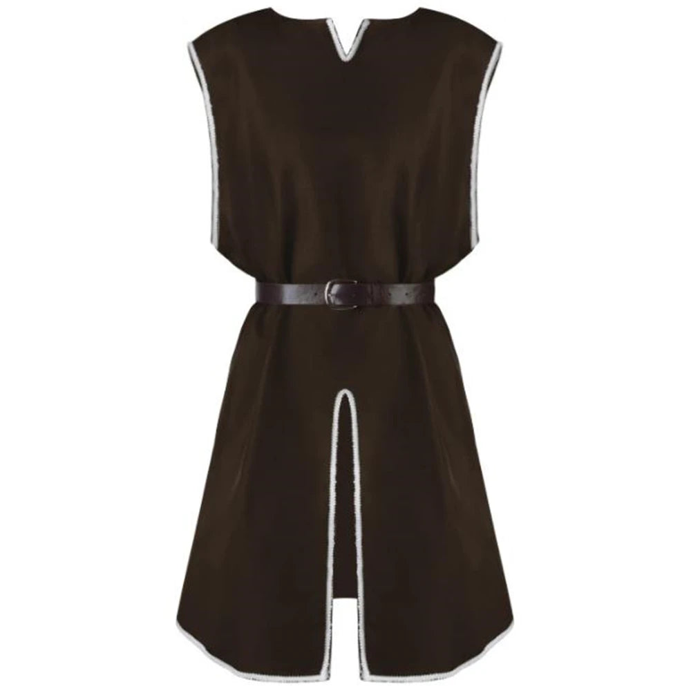 Adult Men Medieval Renaissance Warriors Knight Costume Robe Shirt Tops Sleeveless Cos Tabard Surcoat Male Tunic Loose  S-2XL